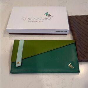 Green and Light Green Soft Leather Clutch by One Odd Bird